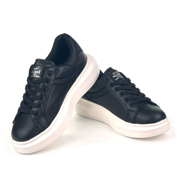 Kadın Siyah Beyaz Simli Rahat Günlük Sneaker Spor Ayakkabı - 4