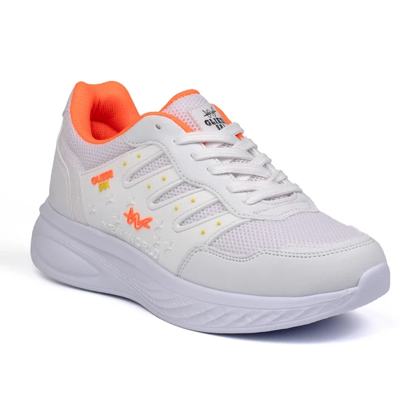 Kadın Beyaz Oranj Fileli Günlük Rahat Sneaker Spor Ayakkabı - Resim 3