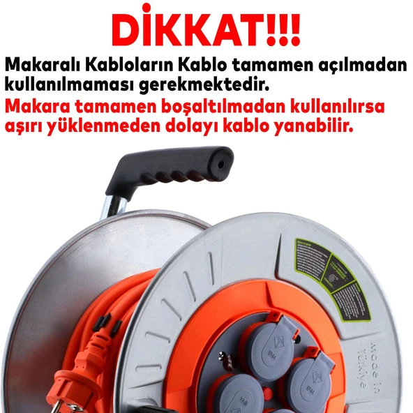 Metal Makaralı Seyyar Kablo Kapaklı 4 Prizli Uzatma Kablosu 3x2.5 mm CCA Kablo 30 Metre - 5