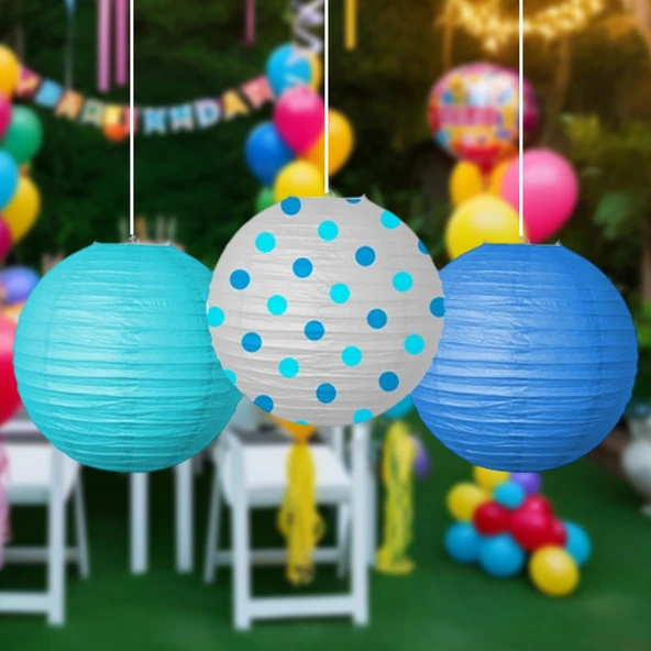 Mavi Kağıt Fener Seti 3 lü 25 cm - Resim 2