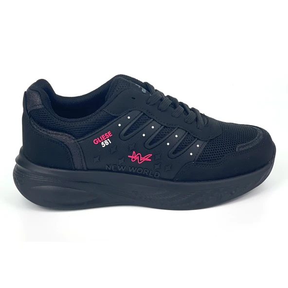 Kadın Siyah Fuşya Fileli Günlük Rahat Sneaker Spor Ayakkabı - 4