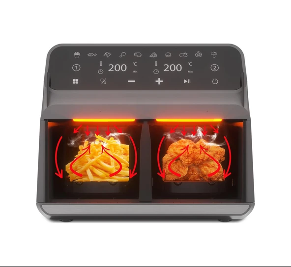 Blaupunkt D7800 Taste Master Çift Hazneli Dokunmatik 4+4 LT Airfryer Fritöz Siyah - Resim 5