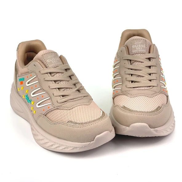 Kadın Bej Fileli Günlük Rahat Sneaker Spor Ayakkabı - 6