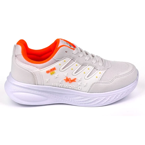 Kadın Beyaz Oranj Fileli Günlük Rahat Sneaker Spor Ayakkabı - 4