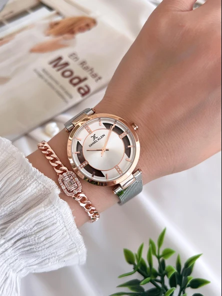 Daniel Klein Çelik Kordon 3 Atm Suya Dayanıklı Özel Tasarım Kadın Kol Saat+Bileklik VS.BLKT.0444 - Resim 2