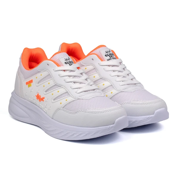 Kadın Beyaz Oranj Fileli Günlük Rahat Sneaker Spor Ayakkabı ürün görseli 1