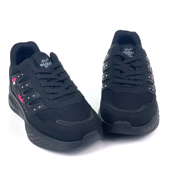 Kadın Siyah Fuşya Fileli Günlük Rahat Sneaker Spor Ayakkabı