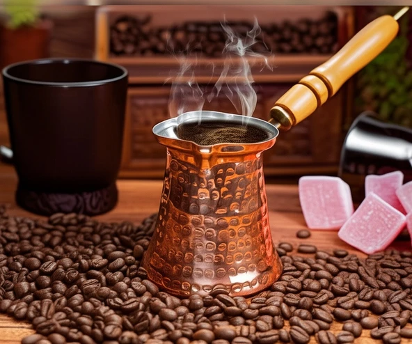 LUDIA Ahşap Saplı El Yapımı Dövme Bakır Cezve no4 Kahve Cezvesi - 5