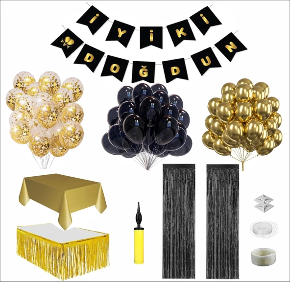 GOLD, SİYAH TEMALI DOĞUM GÜNÜ SETİ ürün görseli 1