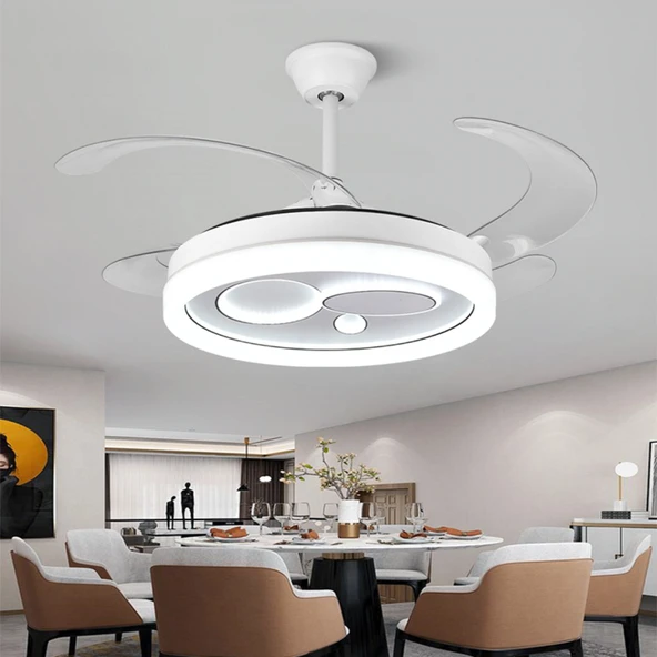 Alvina Tavan Vantilatörü Pervaneli Avize Kumandalı Açılır-kapanır Gizlinebilir Kanat Üç Işık Rengi-12