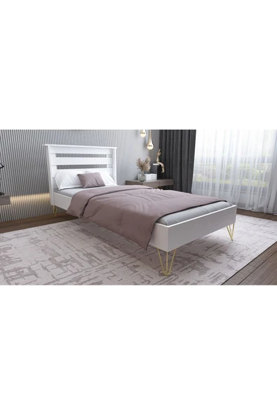 Ninnimo  YENİ STİLL 90x190 Yatak Uyumlu Mdf Beyaz Tek Kişilik Karyola - 2