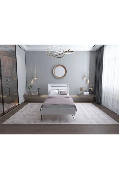 Ninnimo  YENİ STİLL 90x190 Yatak Uyumlu Mdf Beyaz Tek Kişilik Karyola - 2