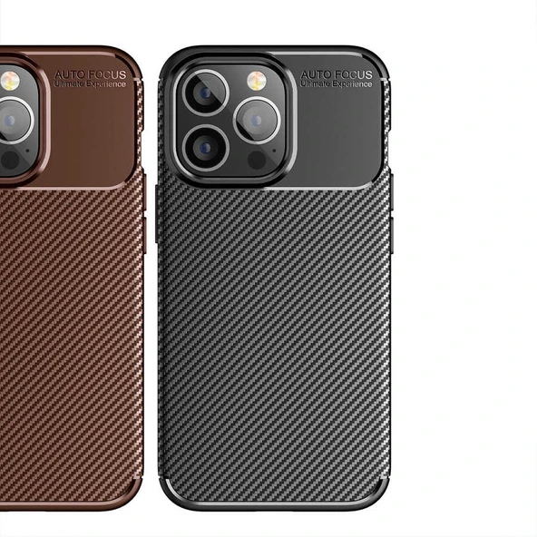 iPhone 13 Pro Uyumlu Kamera Korumalı Darbe Önleyici Carbon Brushed Silikon Kılıf - 9