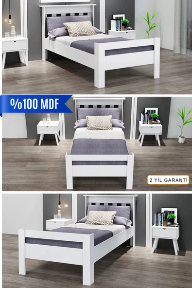 Ninnimo  100x200 Yatak Uyumlu Still Tek Kişilik Beyaz Genç Mdf Karyola