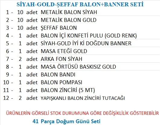 GOLD, SİYAH TEMALI DOĞUM GÜNÜ SETİ - Resim 2