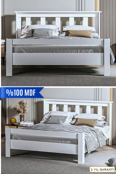 Ninnimo  Still 160x200 Yatak Uyumlu Çift Kişilik Mdf Beyaz Karyola Msçy-1