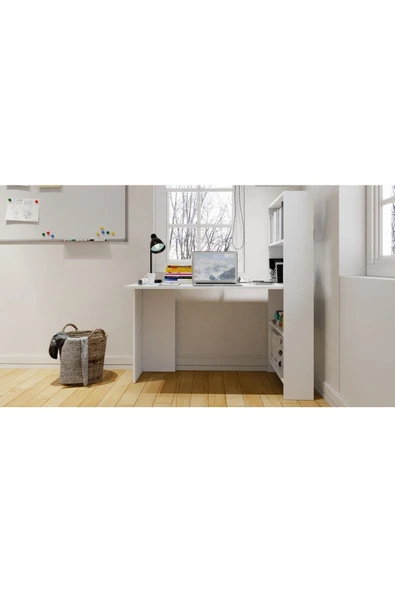 Ninnimo  Kitaplıklı Çalışma Masası Beyaz Mdf - 2