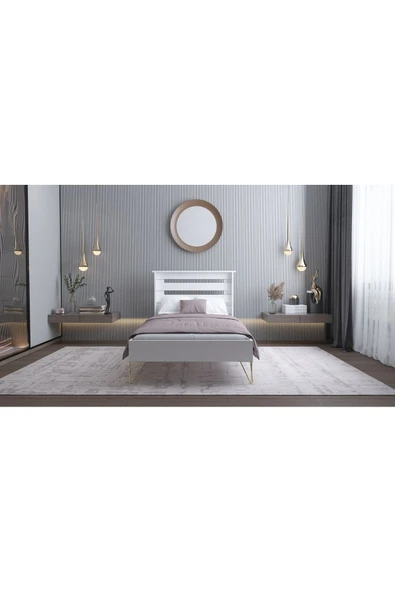 Ninnimo  YENİ STİLL 90x190 Yatak Uyumlu Mdf Beyaz Tek Kişilik Karyola - 3
