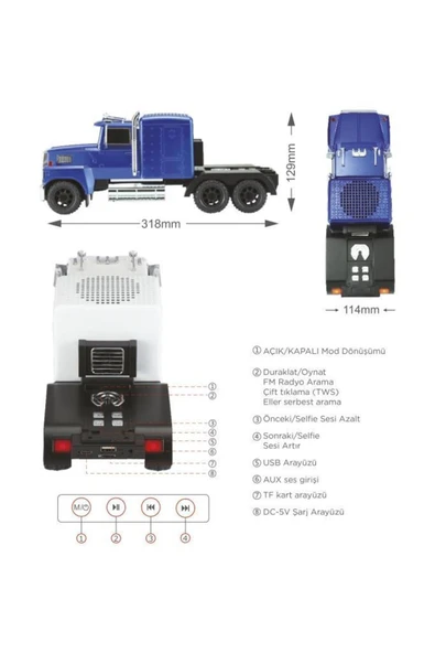 D50 Tır Bluetooth Hoparlör FM-AUX-USB Destekli Speaker Hoparlör - 11