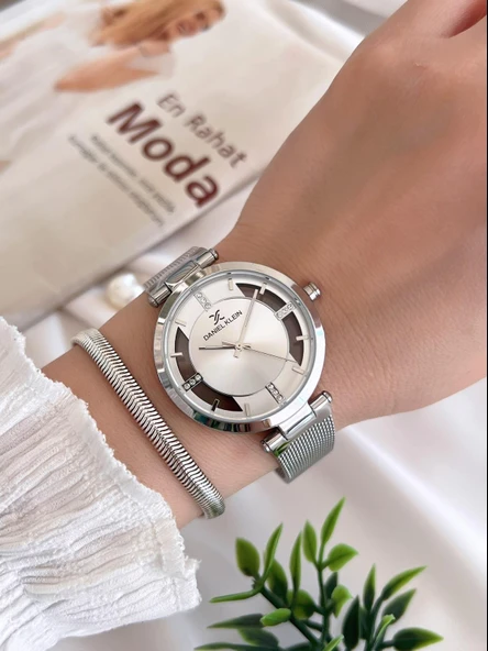 Daniel Klein Çelik Kordon 3 Atm Suya Dayanıklı Özel Tasarım Kadın Kol Saat+Bileklik VS.BLKT.0446 - Resim 2