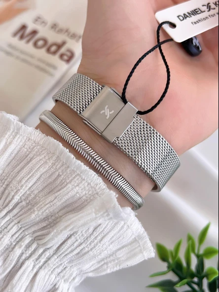 Daniel Klein Çelik Kordon 3 Atm Suya Dayanıklı Özel Tasarım Kadın Kol Saat+Bileklik VS.BLKT.0447 - Resim 3