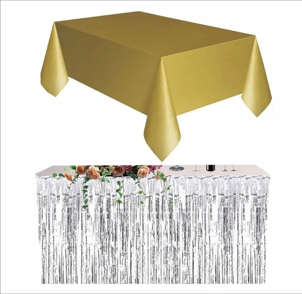4 PARÇA GOLD MASA ÖRTÜSÜ, GÜMÜŞ MASA ETEĞİ, 1 ADET GÜMÜŞ,1 ADET GOLD ARKA FON - Resim 2