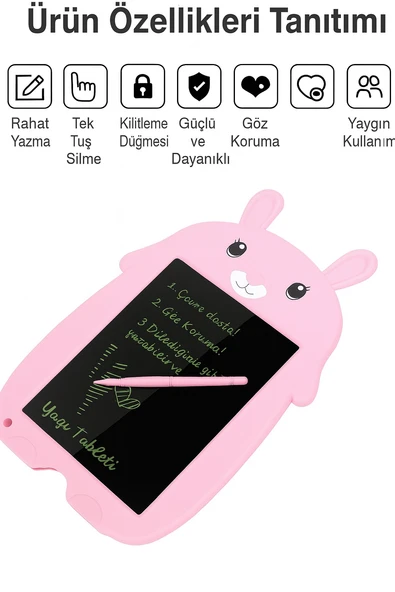 9 inç Pembe Grafik Tablet Öğrencilerin Taslakları için Hafif ABS Pembe tavşan Çocuk Okul İş Aile - 2