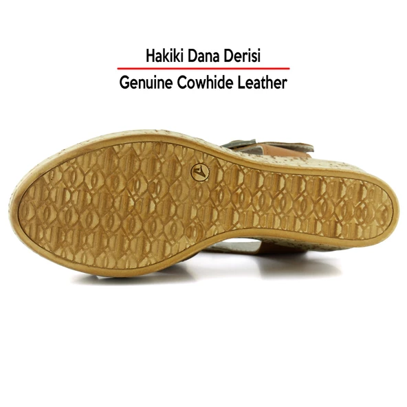 Erkan Saçmacı Xena Taba Hakiki Dana Derisi Mantar Taban Görünümlü Dolgu Topuklu Gladyatör Sandalet - 6