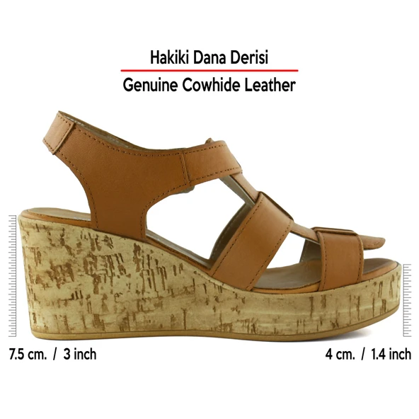 Erkan Saçmacı Xena Taba Hakiki Dana Derisi Mantar Taban Görünümlü Dolgu Topuklu Gladyatör Sandalet - 2