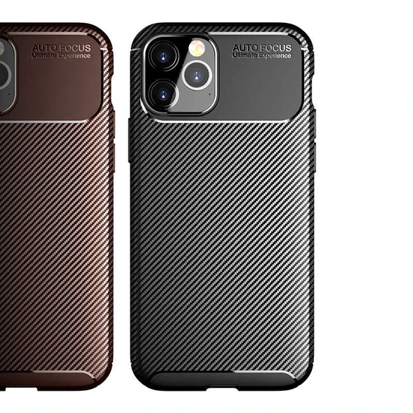 iPhone 12 Pro Uyumlu Kamera Korumalı Darbe Önleyici Carbon Brushed Silikon Kılıf - 2