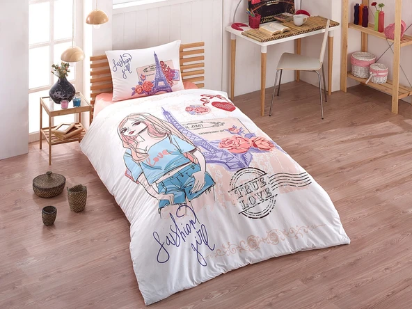 Kristal %100 Pamuk Ranforce Kız Çocuk Tek Kişilik Nevresim Takımı-Fashion