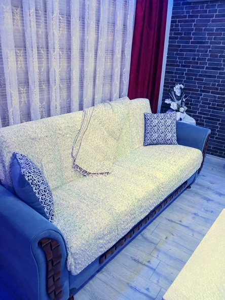 Mandaş yeni nesil kolsuz  Berje Takım Koltuk Örtüsü 3+3+1+ 1Krem -Yeşil - Resim 2