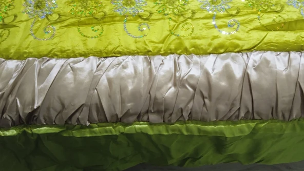 Nayır Çift Kişilik Saten pullu Nakışlı Yatak Örtüsü Yeşil/ Bej - 3