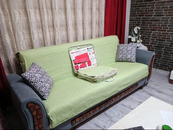 Kardelen Pamuklu Dokuma Kolsuz Koltuk Örtüsü(3+3+1+1) Mint Yeşil - Resim 3