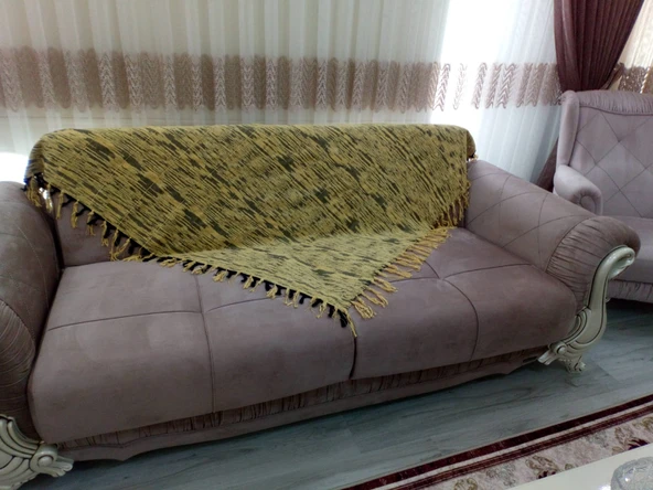 Mandaş el dokuma koltuk şalı Yeni Nesil   170*170 2 li pk vizon ürün görseli 1