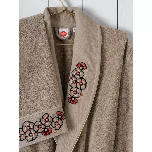 Cotton box Folkart Aile Bornoz Seti Yamka Bej Antrasit - 2