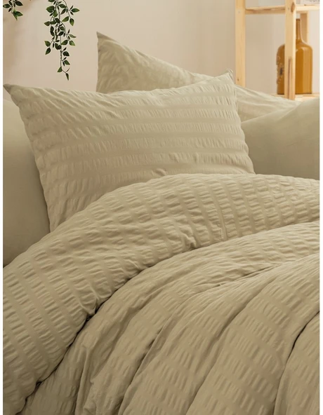 Cotton Box Crepe Penye çift Kişilik Nevresim Takımı Bej