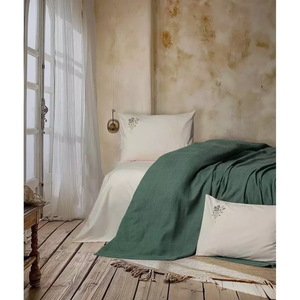 Cotton Box Spın Tek Kişilik Pike Takımı Lastikli Çarşaf Sophıa Yeşil - 1