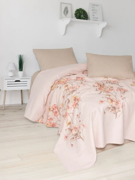 FİXE Baskılı Çift Kişilik Pike Takım Pansy Bej