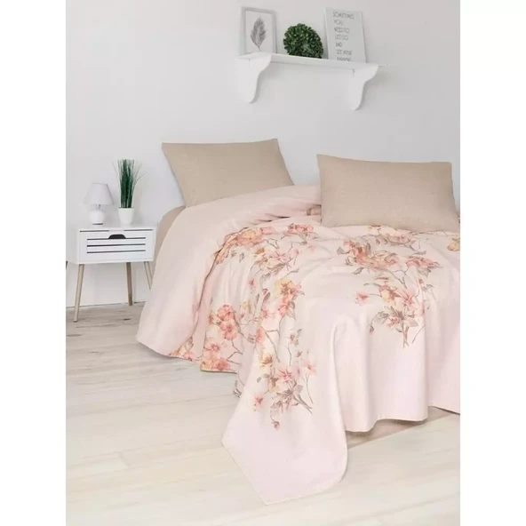 FİXE Baskılı Tek Kişilik Pike Takım Pansy Bej