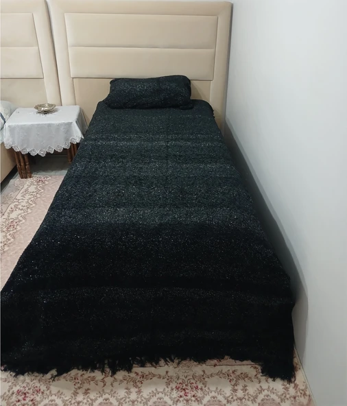 akıllı ip El Dokuma akriilik ip Tek Kişilik Yatak Örtüsü 160*240 SİYAH