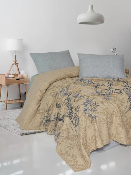 FİXE Baskılı Çift Kişilik Pike Takım Vera Gri