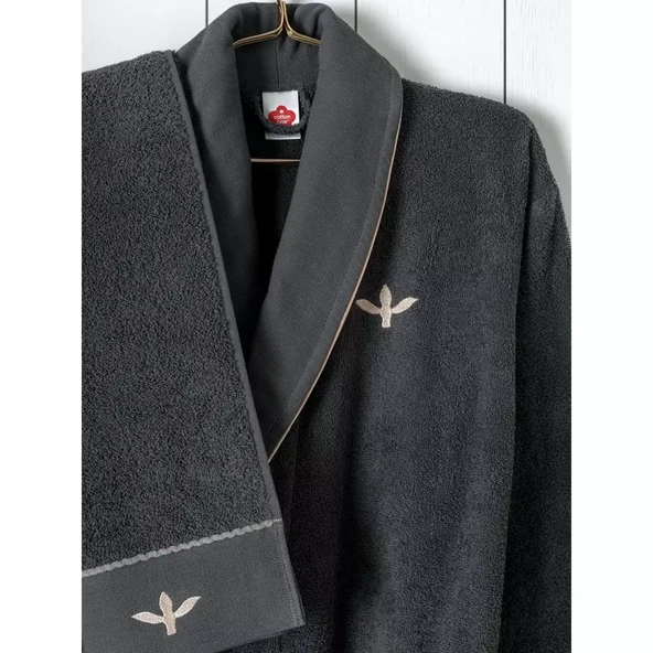 Cotton box Folkart Aile Bornoz Seti Yamka Bej Antrasit - 3