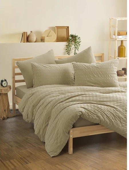 Cotton Box Crepe Penye  çift Kişilik Nevresim Takımı Bej - 3