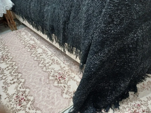 akıllı ip El Dokuma akriilik ip Tek Kişilik Yatak Örtüsü 160*240 SİYAH - 2