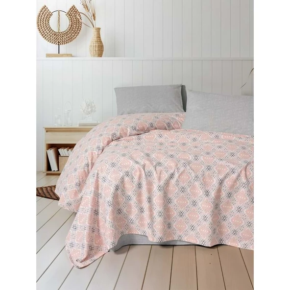 FİXE Baskılı Çift Kişilik Pike Takımı Fine Pembe