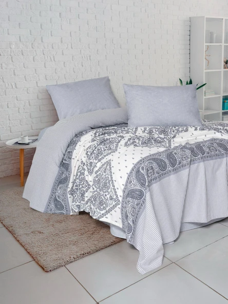 FİXE Baskılı Çift Kişilik Pike Takımı Alope Gri