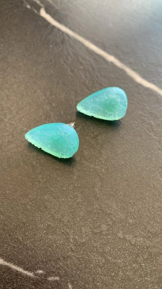 Tırtıklı Kristal Desenli Su Yeşili Gold Aksesuar Küçük Boy Damla Epoksi Küpe El Yapımı Hediyelik - 8