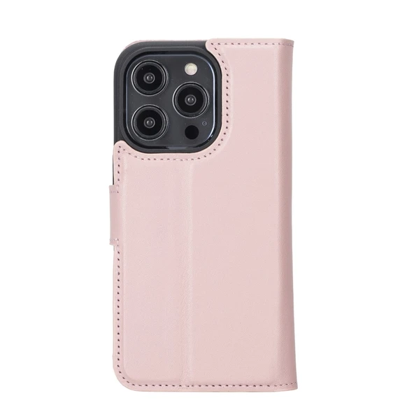 Apple iPhone 14 Pro Uyumlu Deri Cüzdanlı Kılıf MWWN NU2 Pembe - 5
