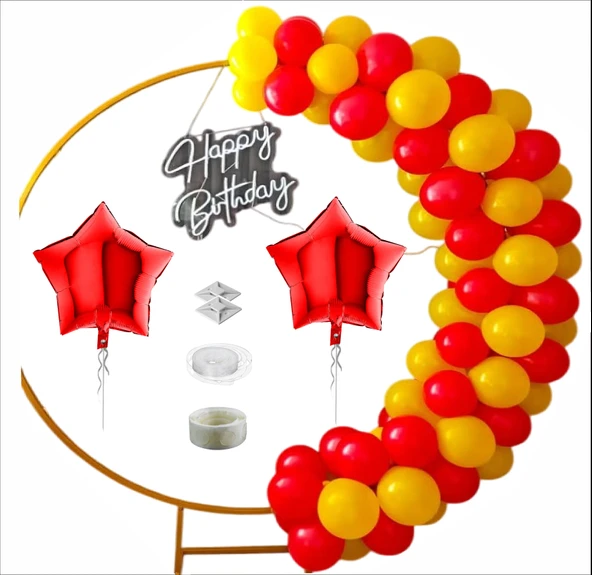 TARAFTAR SARI, KIRMIZI 60 ADET BALON 2 ADET YILDIZ FOLYO BALON SETİ ürün görseli